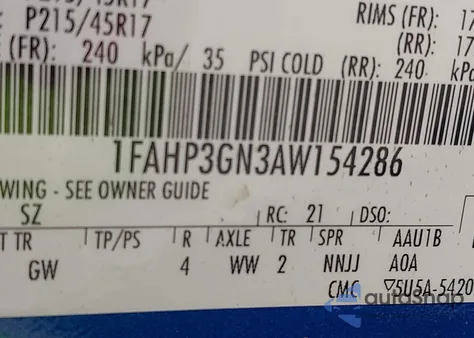 2010 Ford Focus Ses из США, поврежденный, VIN 1FAHP3GN3AW154286